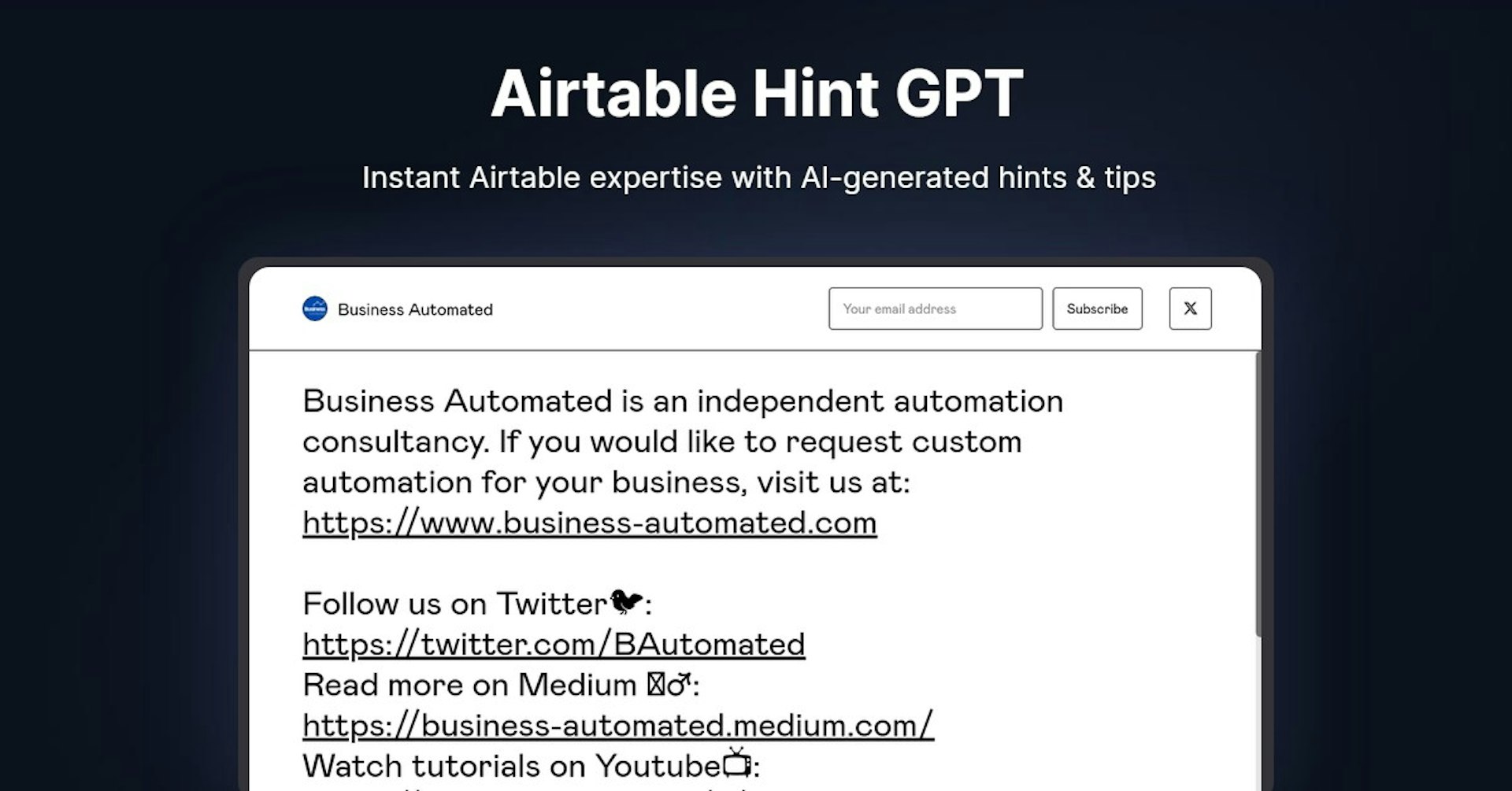 Airtable Hint GPT