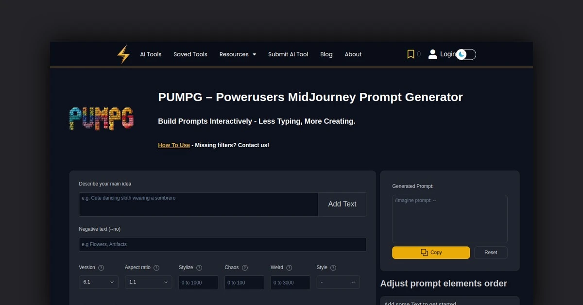 PUMPG - Midjourney Prompt Generator